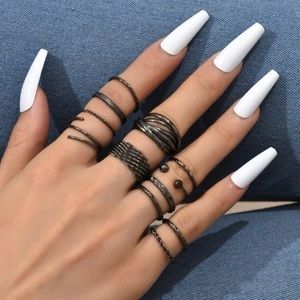 12 pcs Black Gun Ring Set Solid Twist